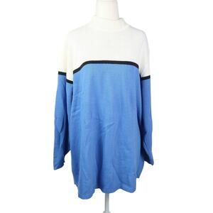 Vintage 90s Forenza Blue and Cream Colorblock Mockneck Sweater XL